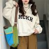 Women's Stand Collar Half Zip Long Sleeve Top Loose Fit Letter Print Cropped Sweatshirt
