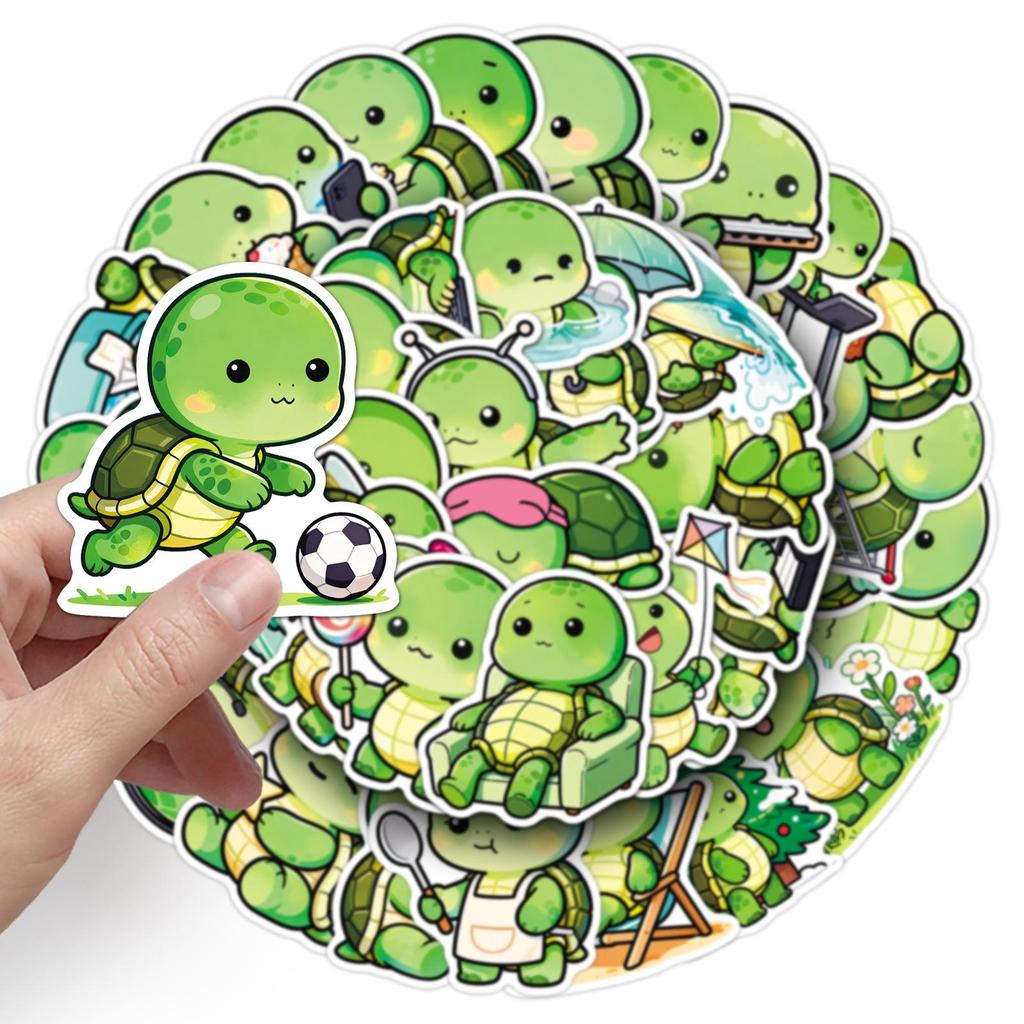 50 Cartoon Googly-Eyed Turtle Stickers - Cute Waterproof Animal Decals for Phones, Laptops, and Water Bottles
