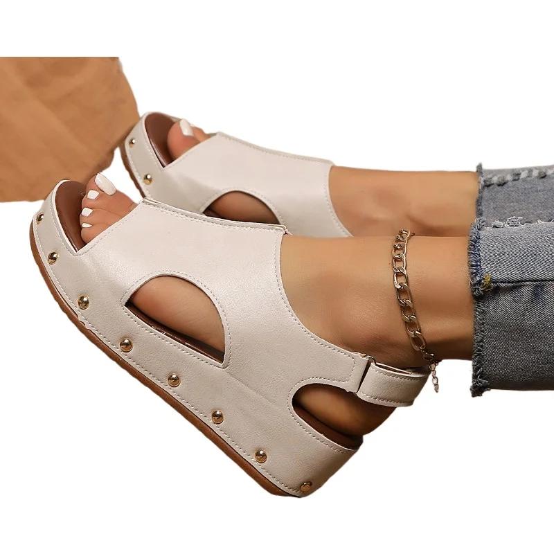 2025 Plus Size Female Shoes Open Toe Women's Sandals Concise Casual Sandals Women Rivet Platform Wedges Outdoor Ladies Shoes