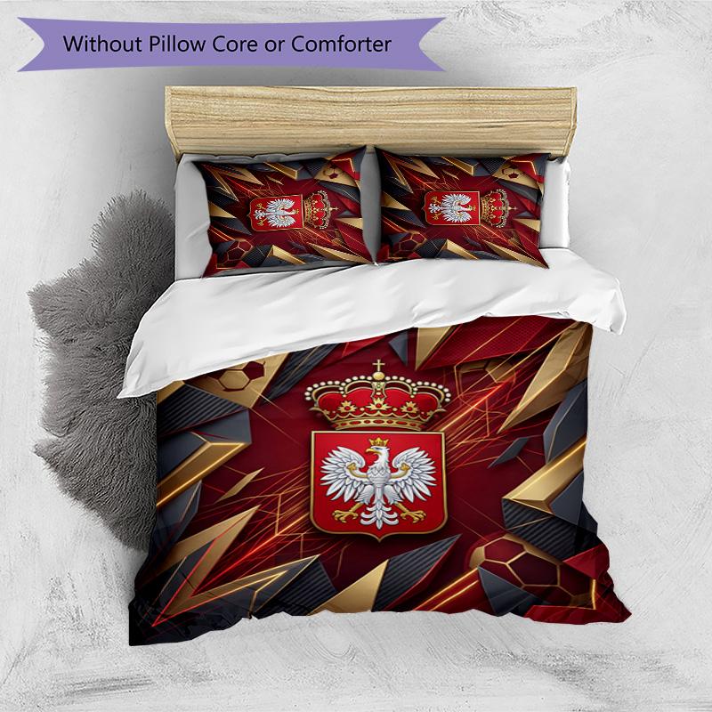 Set Biancheria da Letto Stampata Calcio Polonia 3 Pezzi Set Copriletto Traspirante Accogliente come Regalo per Inaugurazione Casa o Festa