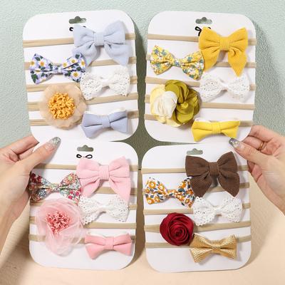 5 Pièces/Ensemble Bandeaux Cheveux Élastiques en Nylon pour Nouveau-né Nœuds en Dentelle Solide Bandeau Bébé pour Filles Turban Nouveaux Accessoires Cheveux Enfant Cadeau