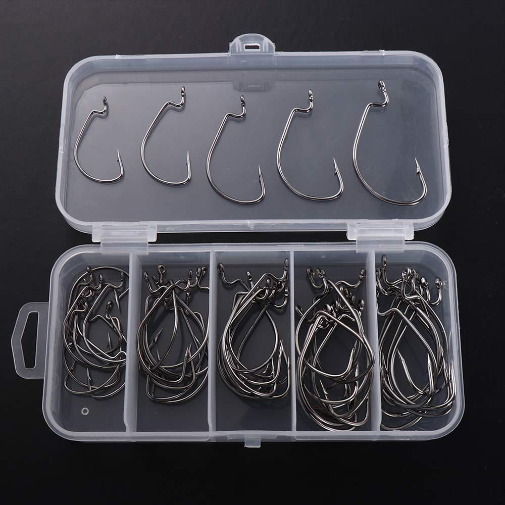 Robuste Karpfenangelhaken, 50 Stück/Packung mit Box, Größen 2#1#1/0#2/0#3/0#, Offset-Angelhaken, Widerhaken, breite Kurbelhaken