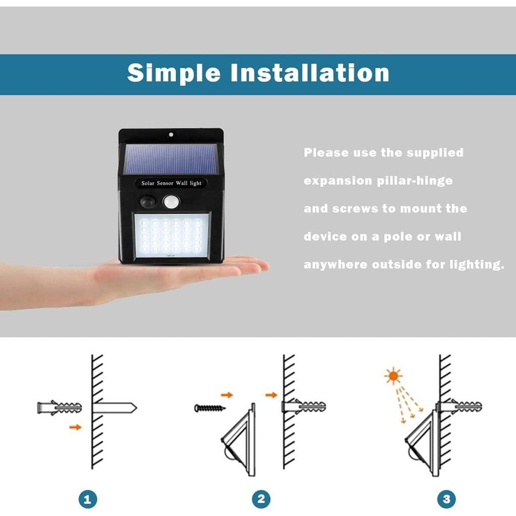 Solar Security Lights Solar Motion Sensor Lights Wireless Waterproof for Wall Fence Garden (2-Pack)