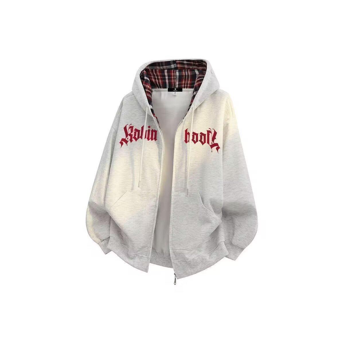 Men s Velvet-Lined College Style Hooded Cardigan - Autumn/Winter Hong Kong American Style Medium серый