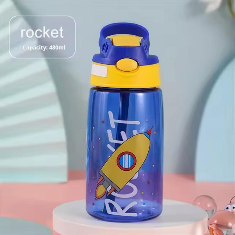 Cute Plastic Water Bottle with Straw, Portable Creative Cup for Men and Women, Includes Brush, Casual Style Drinkware