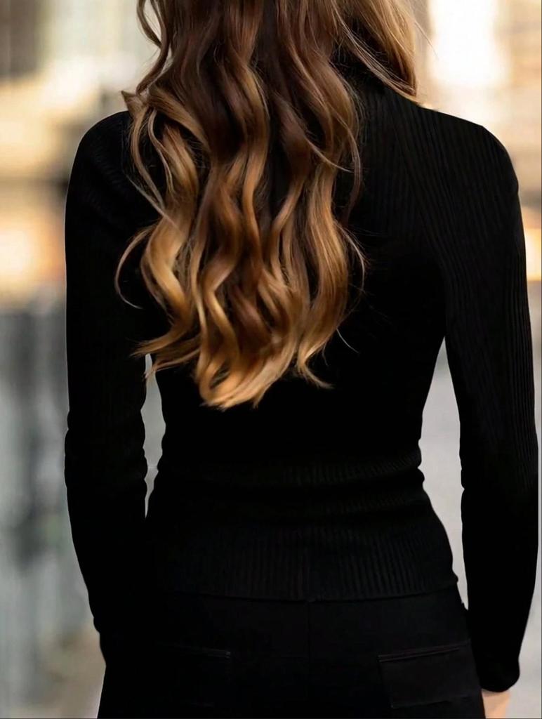 Spring Knit Half-High Collar Zipper Women's Base Layer Top