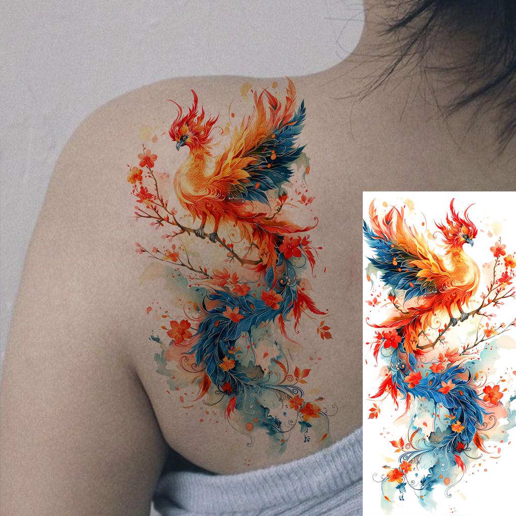 1 Sheet Phoenix Watercolor Temporary Tattoos For Women Girls Fake Covers Up Water Transfer Tattoo Sticker Adults Arm Waist Thigh