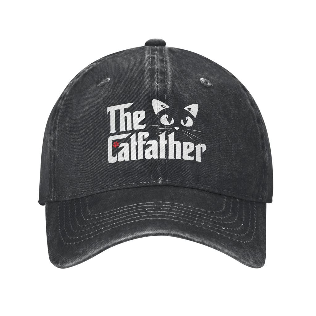 Vintage The CatFather Father Of Cats Funny Baseball Caps Unstructured Unisex Women Dad Gift Distressed Denim Sun Cap Activities Hat