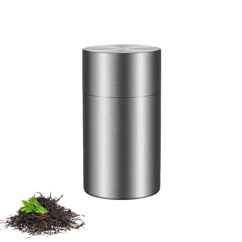 LILIWER Tea Caddy, Tea Canister, Tea Storage Container, 304 Stainless Steel Tea Canister with Double Lid Design for Superior Airtightness, Light