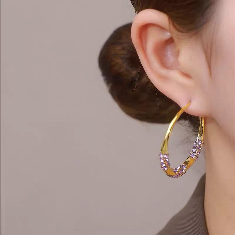 Elegant Purple Rhinestone Stud Earrings - Unique, Versatile, and Stylish Ear Jewelry with an Exaggerated Design
