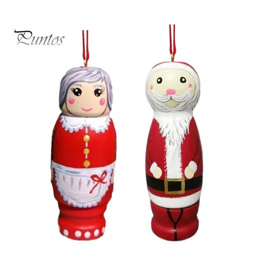 2Pcs/Set Christmas Santa Hanging Decoration Wood Crafts Reusable Holiday Decor Xmas Tree Grandpa Granny Ornament Pendant Party Supplies Gift