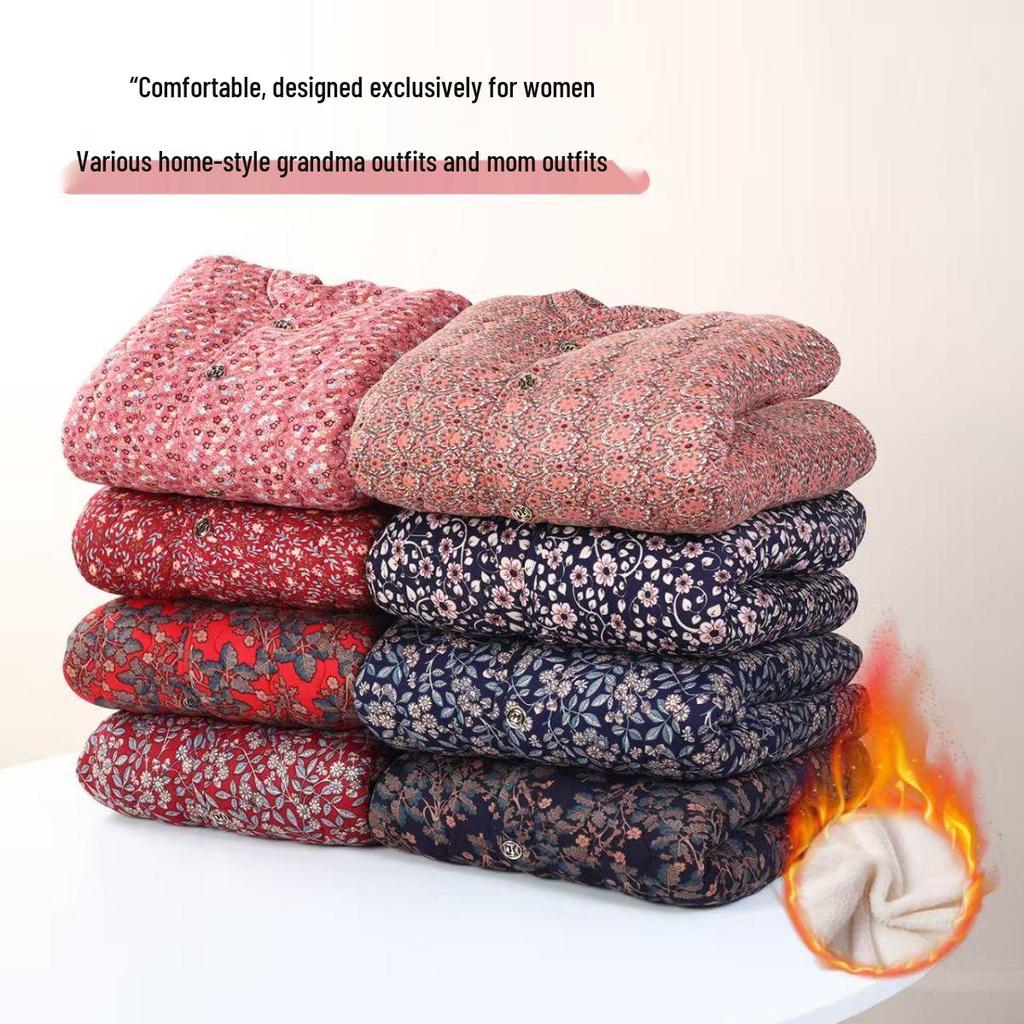 Veste en coton velours d'hiver pour femmes d'âge moyen et âgées - Manteau de grand-mère chaud et ajustement élastique