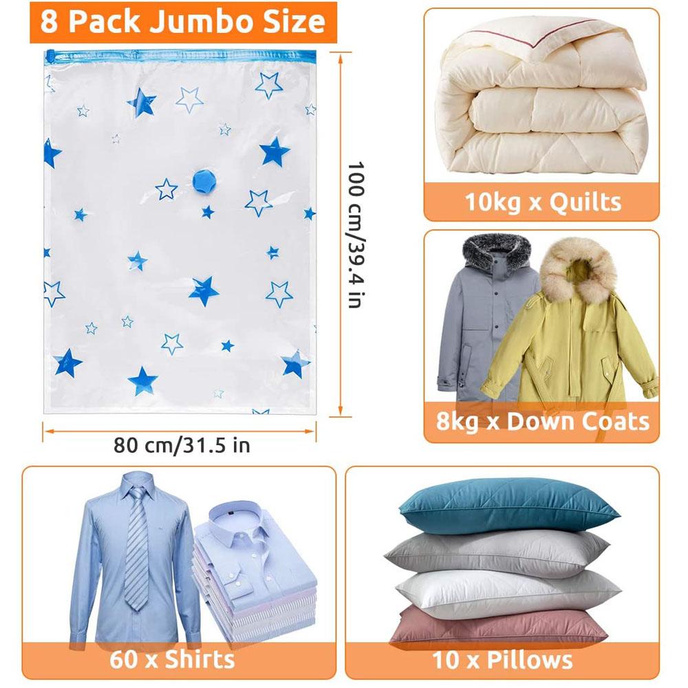 Vacuum Storage Bags 8 Pack Jumbo Reusable Vacuum Compression Space