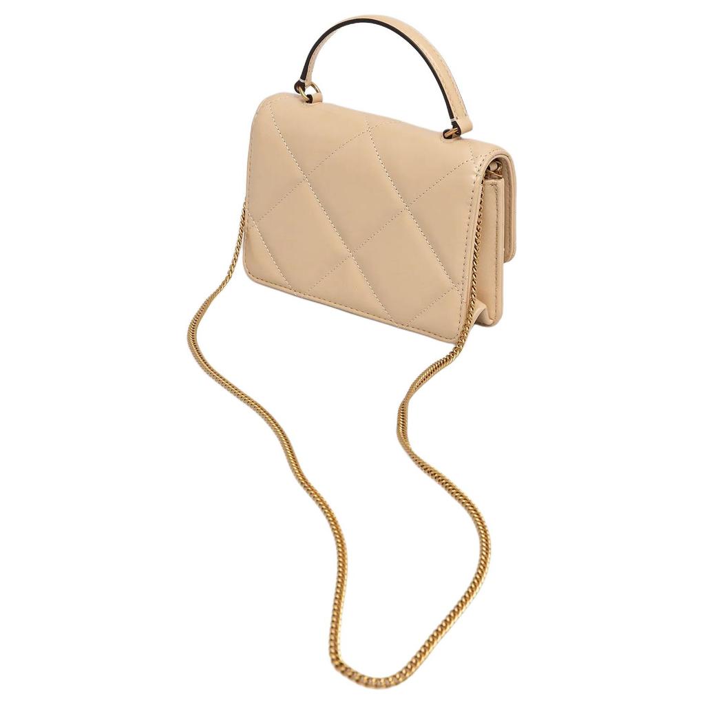 Tory Burch Kira Metal Hardware Chain Shoulder Strap Leather Mini Crossbody Bag Women Handbags Beige 158326-700