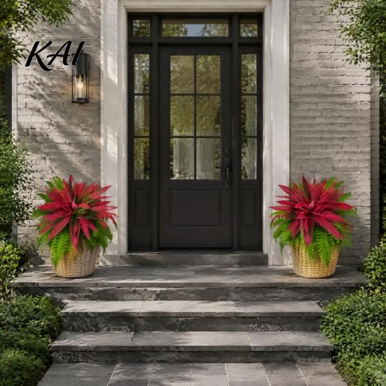 Faux Ferns for Wedding Backdrop UV-Resistant Artificial Fern And Red Dracaena Decorative Plants, Lifelike Full Lush Realistic Plastic Foliage
