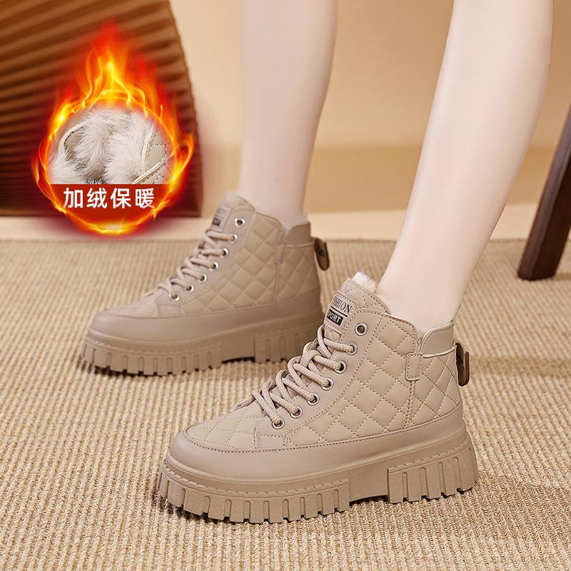 Korean version of platform boots women's 2025 winter velvet warm high-top ins tide student leisure sports cotton shoes Q501