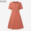 ZANZEA Women Casual Round Neck Summer Short Sleeve Dress