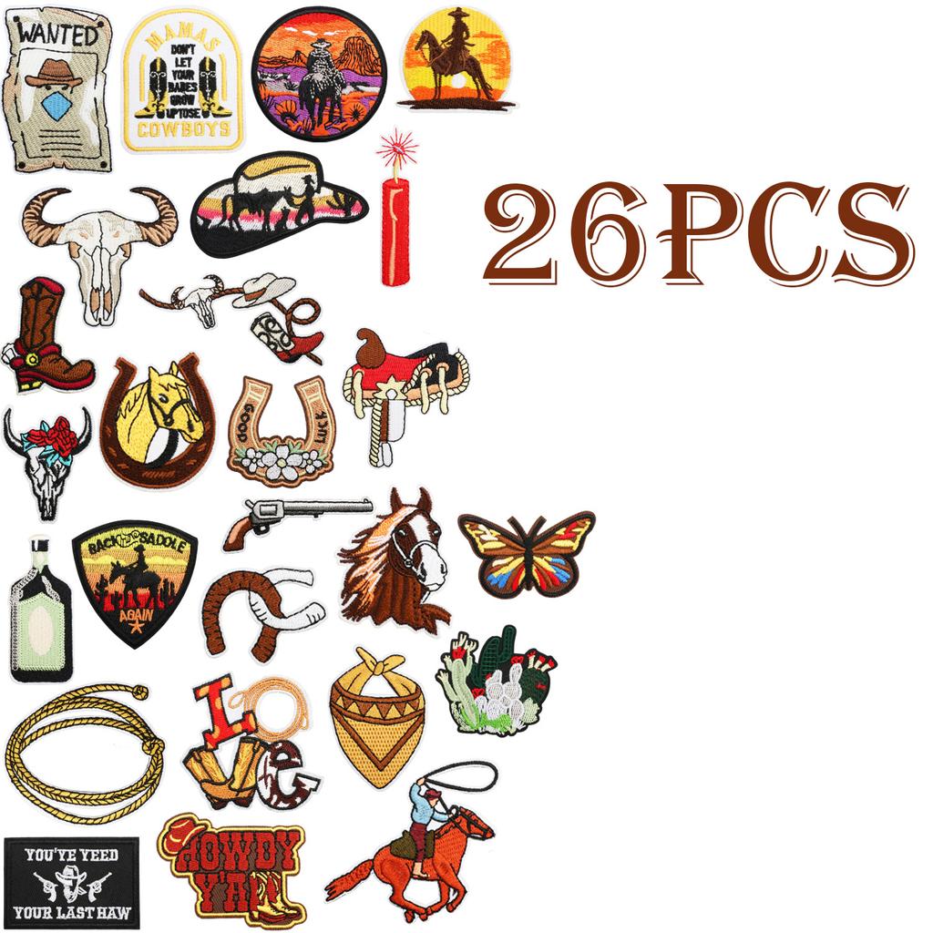 New Decoration Patches with Western Popular Denim Embroidery Stickers Horse and Pistol Embroidery Stamps Embroidery Labels