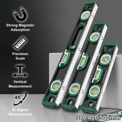 Magnetisches Wasserwaagenlineal, 3 Libellen, 45°/90°/180° Winkelmesser, tragbarer Neigungsmesser, Wasserwaage, Messwerkzeug für die Holzbearbeitung