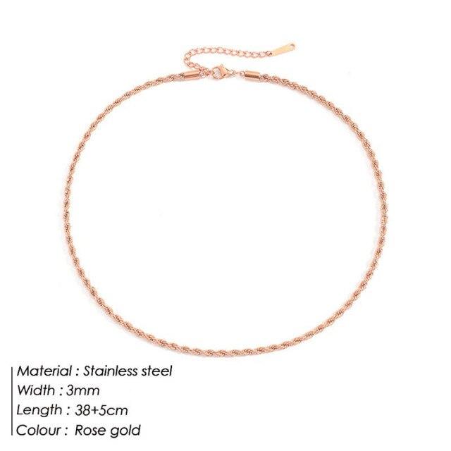 Trendy Stainless Steel Necklace for Unisex Fashion Twine Hip Hop Choker Women Men Neck Chain Necklace Jewelry