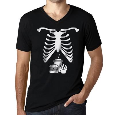 Homme Graphique Col V Tee Shirt Squelette Malbouffe Ventre X Ray Tee Shirt Cadeau De Halloween