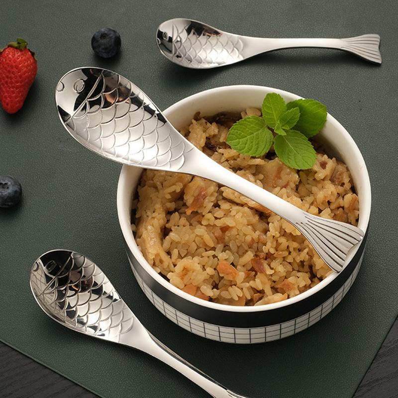 304 Stainless Steel Spoon Spoon Creative Fish-Shaped Cartoon Fish Spoon Dessert Spoon Rice Spoon Gold-Plated Stirring Spoons