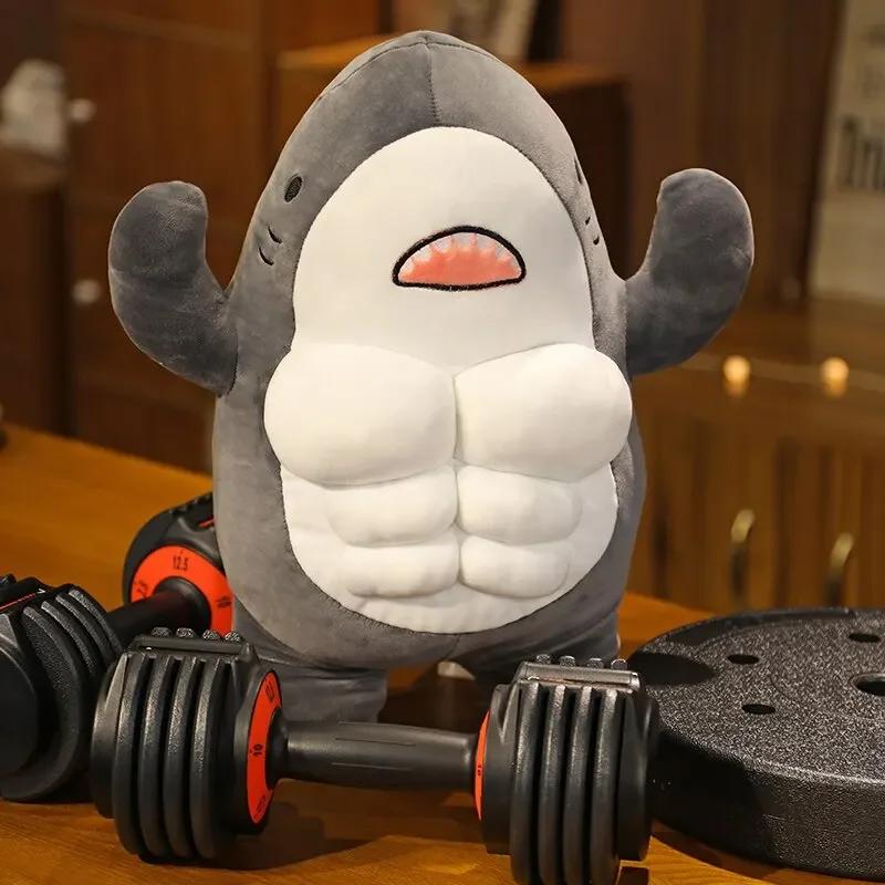 Cute Muscle Shark Plush Doll Worked Out Shark Stuffed Cartoon Toys Strong Animal Pillow for Girl Boyfriend Gifts New
