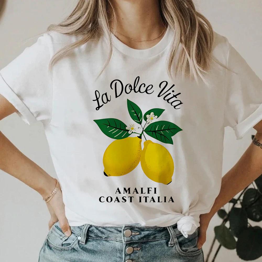 Ретро Футболка с лимончелло La Dolce Vita Лимонная Футболка Футболка из Италии Короткая Женская Футболка Летняя Повседневная Футболка Эстетичная Лимонная Одежда S