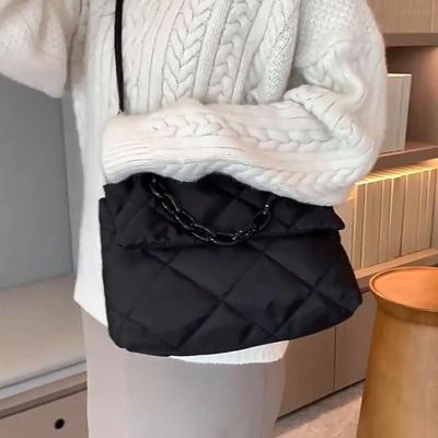 Large Capacity Crossbody Square Bags Casual Chain Women Underarm Bags Fashion Quilted All-match Winter Simple for Girls Shopping