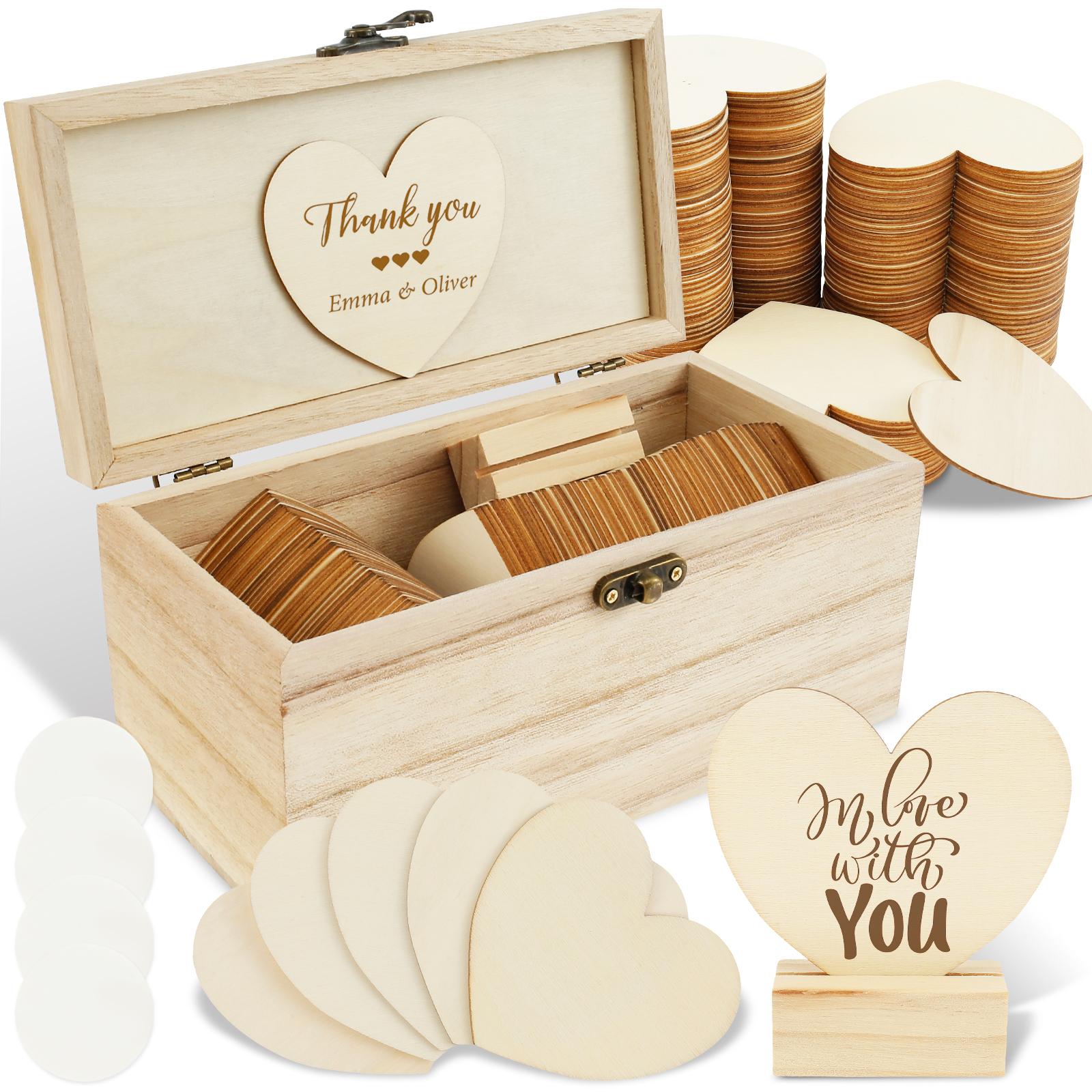 

Wedding Guest Book Wedding Decor Drop Heart Guestbook Wooden Box with 100 Wooden Hearts Heart Sign Stand Table Decoration 5x2cm