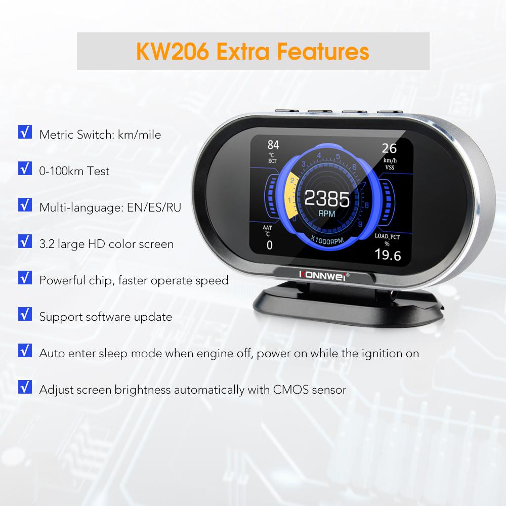KONNWEI KW206 OBD2 Car On-Board Computer Auto Digital Computer Display OBD 2 Scanner Fuel Consumption Water Temperature Gauge
