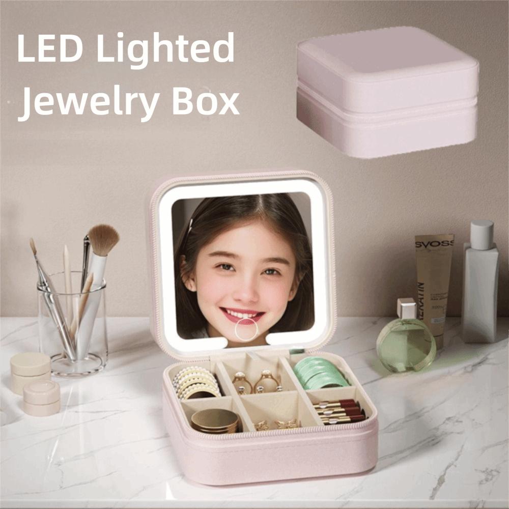 Portable Jewelry Box with Mirror Detachable Divided Necklace Tray Valentine's Day Gift