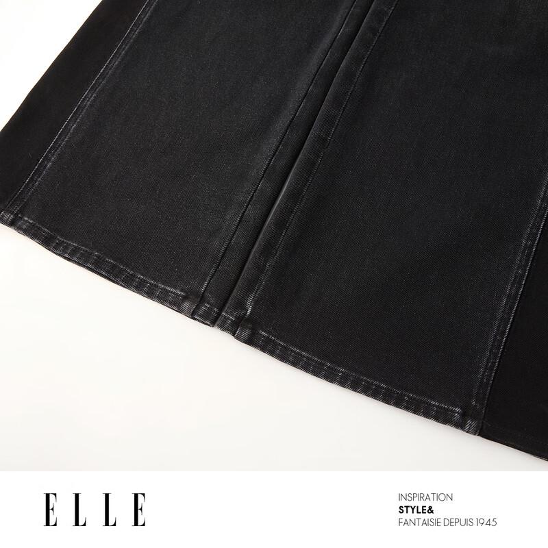ELLE Women's French Style Black Wide-Leg Jeans