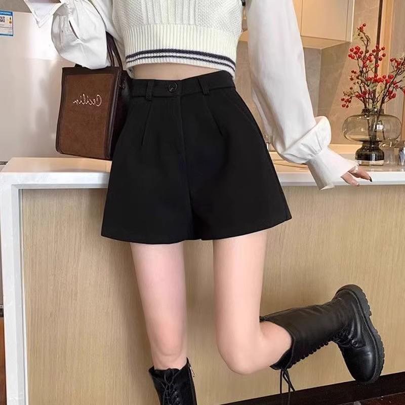 

Женские шерстяные шорты А-силуэта с высокой талией: Универсальные утягивающие черные шорты для ягодиц для осени/зимы 2024 M чёрный