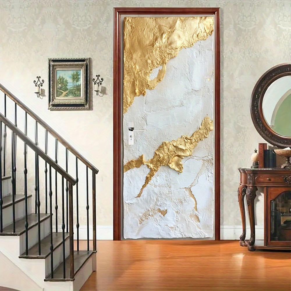 1 Satz/2 Stück Moderne Tür Wandaufkleber, PVC Selbstklebend Abnehmbares Wandbild - Abstrakte Tür Aufkleber Dekoration - Kreative Goldene Textur Tür Wandbild