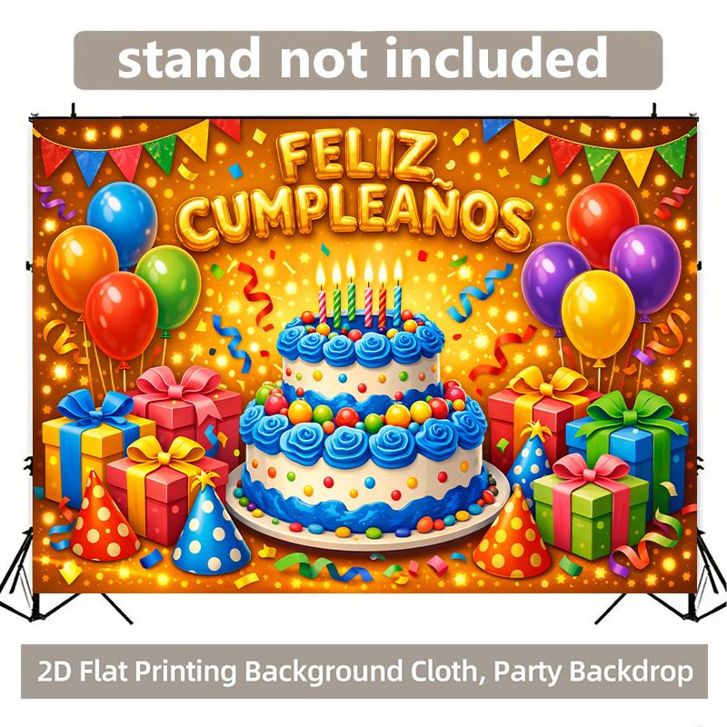 1pc, 2D flat, birthday cake backdrop with colorful balloons, durable photographic backdrop for birthdays and celebration 22