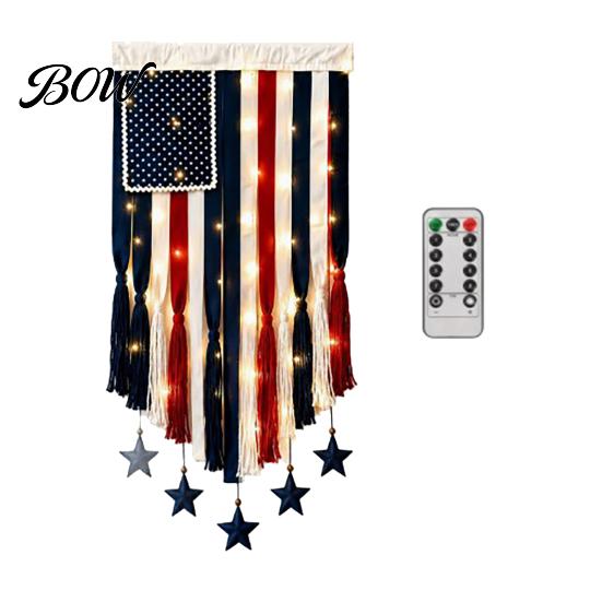 Cotton Blend Flag Wall Hanging Decorative American Banner with LED Lights Glow Vintage Style Polyester Decoration for Indoor Outdoor