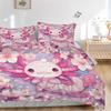 3pcs Axolotl & Pink Flower Bedding Set - Includes 1 Quilt Cover and 2 Pillowcases, Comfortable Bedding with Stylish Design for Bedroom, Mach