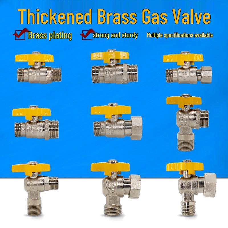 Brass Gas Valve: 4-Point Household Threaded, 6-Point Floor Heating Boiler Ball Valve, Wall-Hung Angle Valve