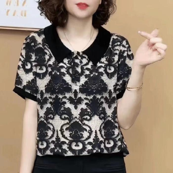 

Футболка с короткими рукавами для мам на лето, новая повседневная футболка большого размера для женщин среднего возраста, модная базовая рубашка для похудения, замедляющая старение M