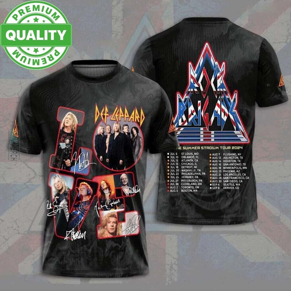 Love DEF LEPPARD Summer Tour Signature 3D AOP Shirt Unisex S-5XL 1R127 XXXL