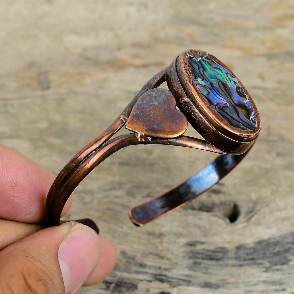 Abalone Shell Gemstone Cuff Bracelet Electroformed Copper Bangle Adjustable Cuff Bracelet Handmade Bangle Copper Jewelry Anniversary Gifts