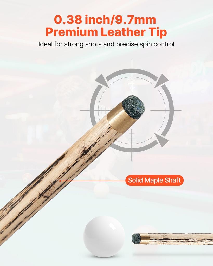 Billardstock, 1447,8mm Gelenk-Snooker Queue, Snooker Queue Stock mit Verlängerungsstange & 9,7mm Leder Spitze, 538g Pool Stock für Professionellen Billardtisch, Bar,