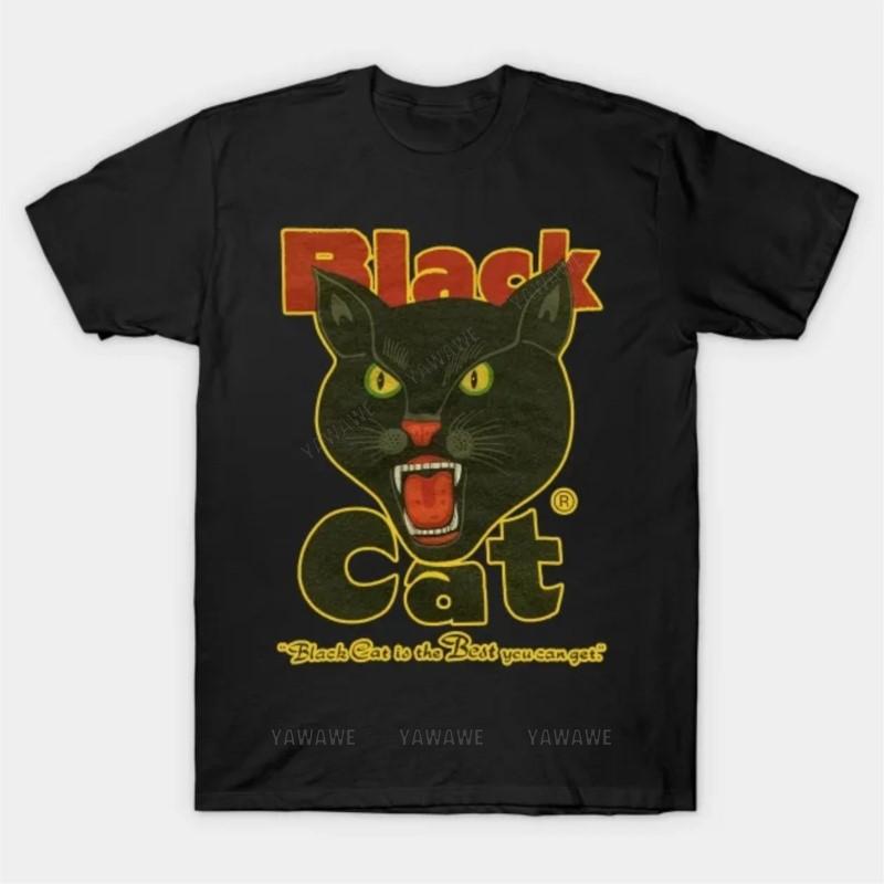 

Beach man tee shirt fashion print tees Vintage Black Cat Retro T Shirt teenager cotton Oversized tee shirt male summer top S
