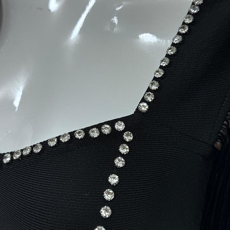 Elegant Rhinestone Tassel Sleeveless Bandage Dress