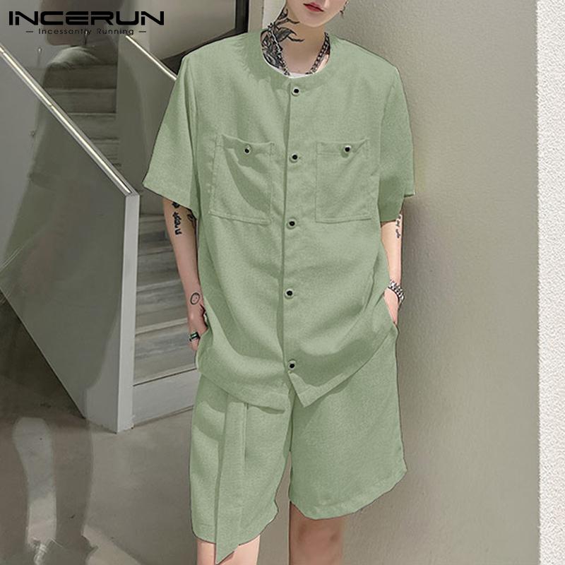 

INCERUN Летние комплекты из двух предметов, мужские рубашки на пуговицах
