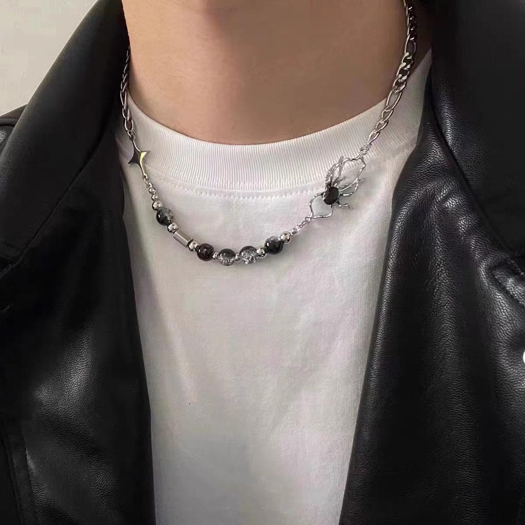 Cross Ice Crack Bead Splicing Spider Necklace Design Sweet Cool Ins Pendant Collarbone Chain Spice Girl Accessories Women