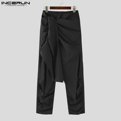 Pantaloni Lunghi Harem Casual Arricciati con Vita Alta Elastica da Uomo