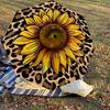1P Leopard-print sunflower Umbrella-8-Rib Reinforced, Automatic Open, Lightweight & Durable, Cute Fashion Accessory for Outdoor-Q203