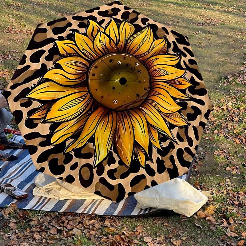 1P Leopard-print sunflower Umbrella-8-Rib Reinforced, Automatic Open, Lightweight & Durable, Cute Fashion Accessory for Outdoor-Q203